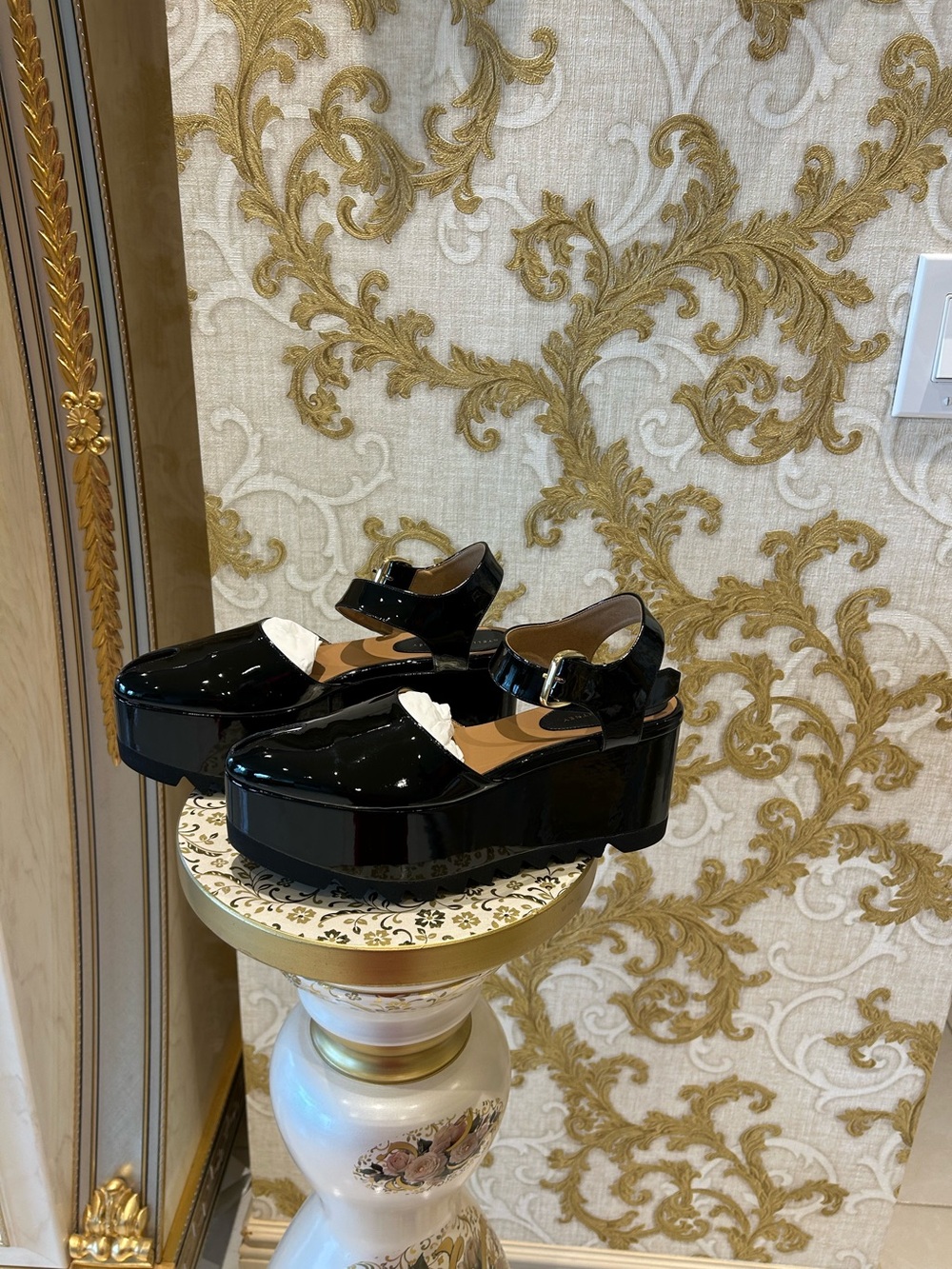 Stella McCartney Black Patent Platform Mary Jane Sandals